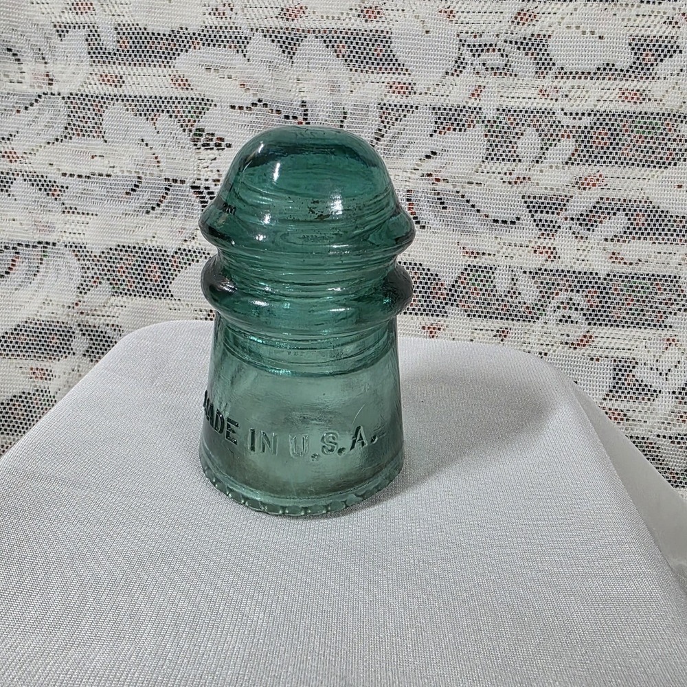Vintage Hemingray 9 Aqua Glass Telegraph Insulator Made In USA Power Pole Line